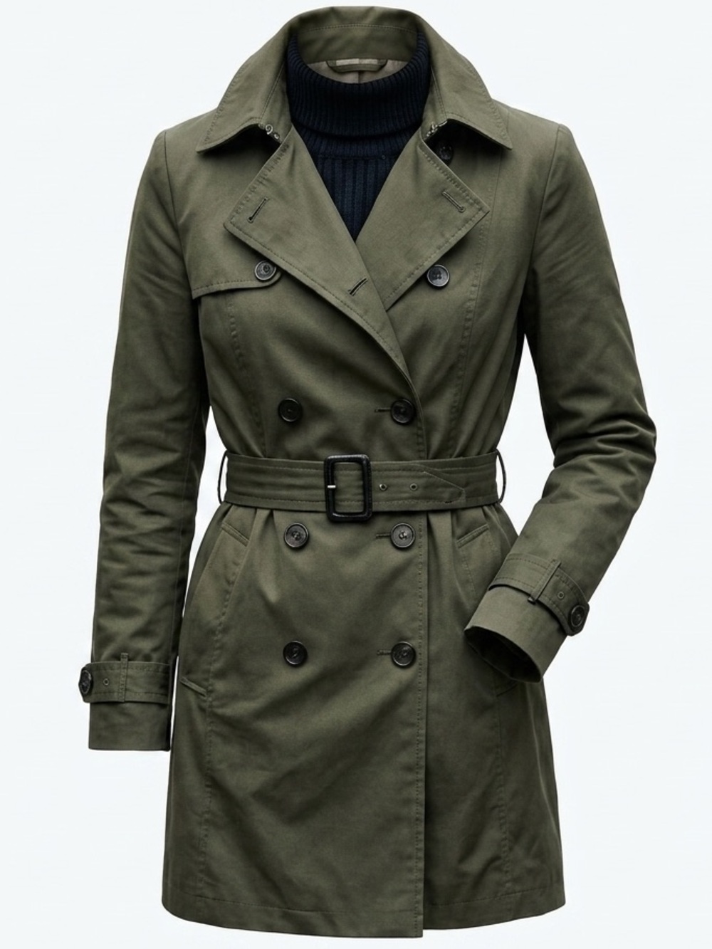 Banana Republic Olive Green Double-Breasted Trench Coat with Belt Size M
